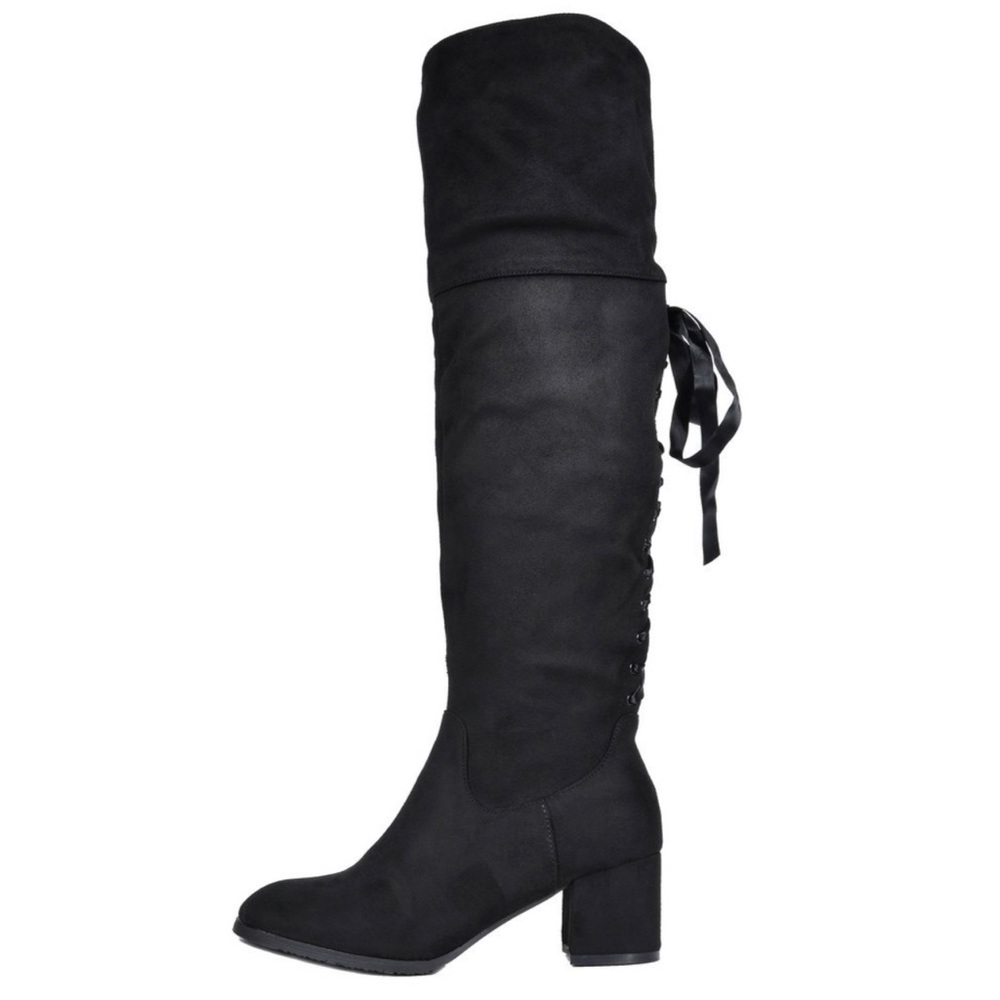 Over the knee faux suede black boots